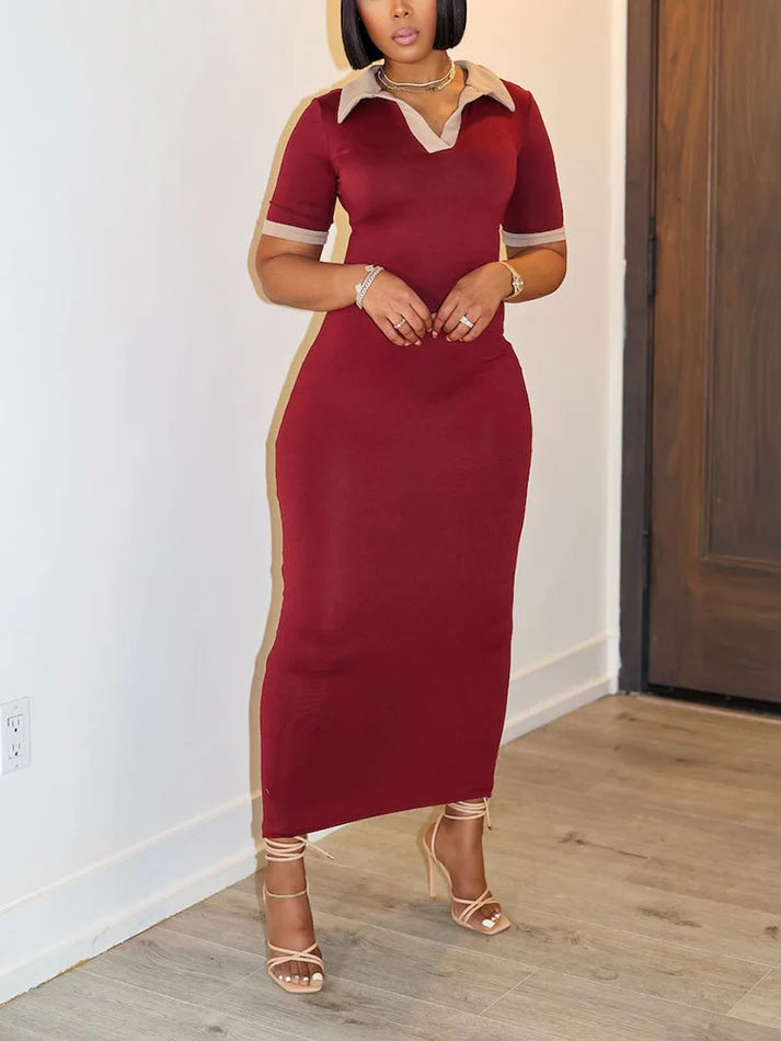 Contrast Polo Bodycon Maxi Dresses