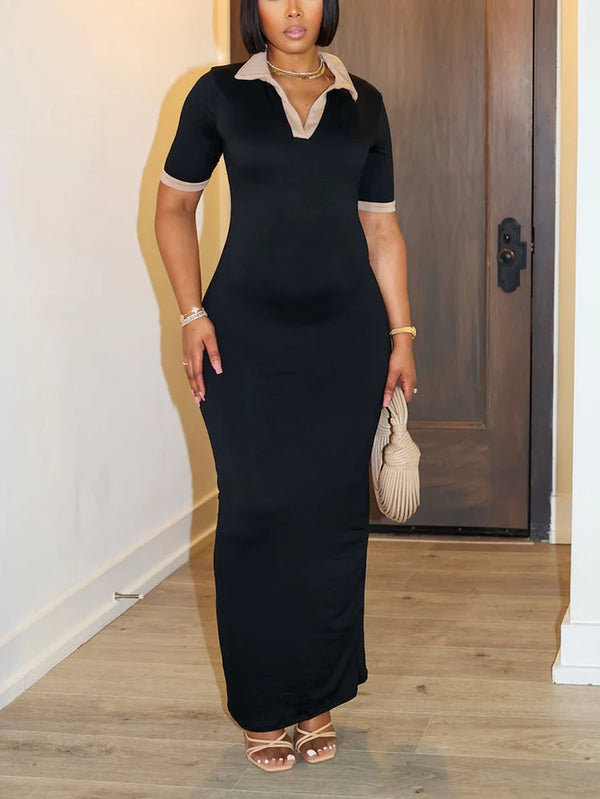 Contrast Polo Bodycon Maxi Dresses