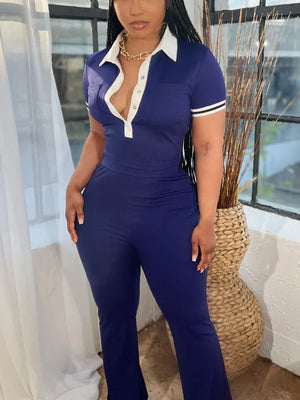 Classy Polo Crop Top Wide Pants Set