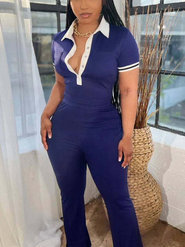 Classy Polo Crop Top Wide Pants Set