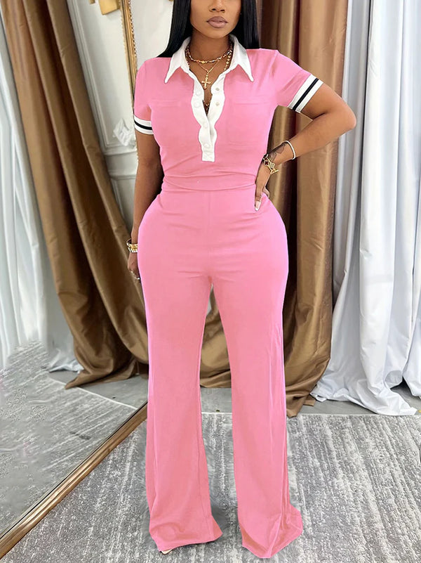 Classy Polo Crop Top Wide Pants Set