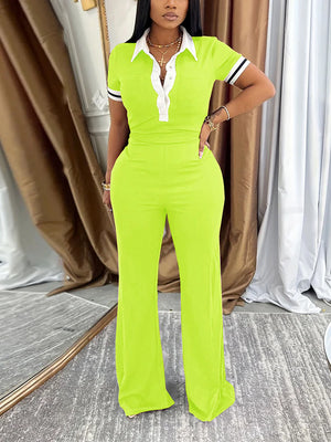 Classy Polo Crop Top Wide Pants Set