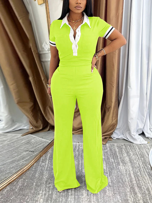 Classy Polo Crop Top Wide Pants Set