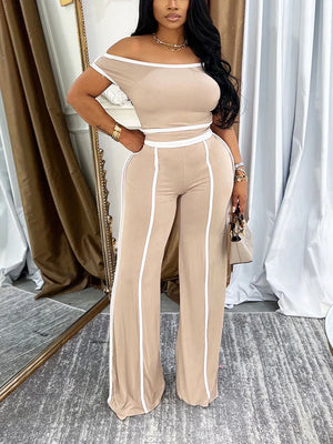 Contrast Off Shoulder Top Pants Set
