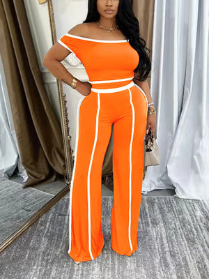 Contrast Off Shoulder Top Pants Set