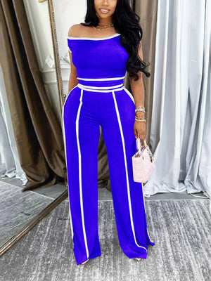 Contrast Off Shoulder Top Pants Set