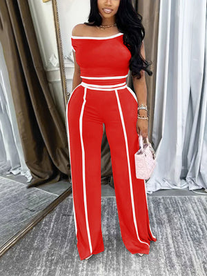 Contrast Off Shoulder Top Pants Set