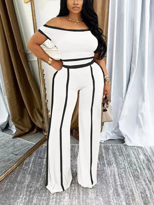 Contrast Off Shoulder Top Pants Set