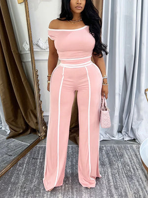 Contrast Off Shoulder Top Pants Set