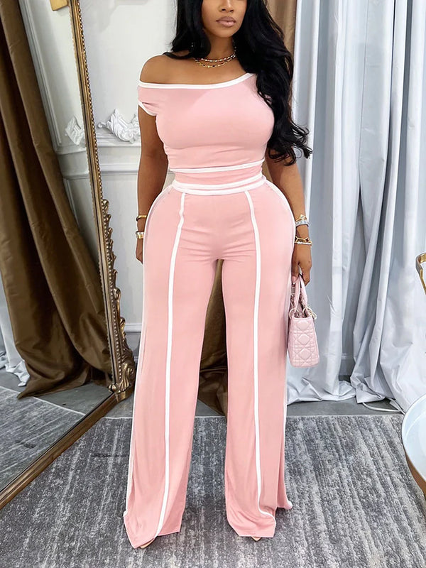 Contrast Off Shoulder Top Pants Set