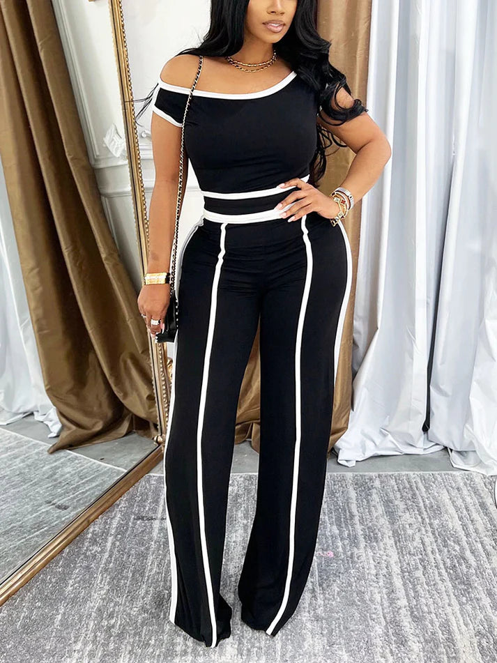 Contrast Off Shoulder Top Pants Set