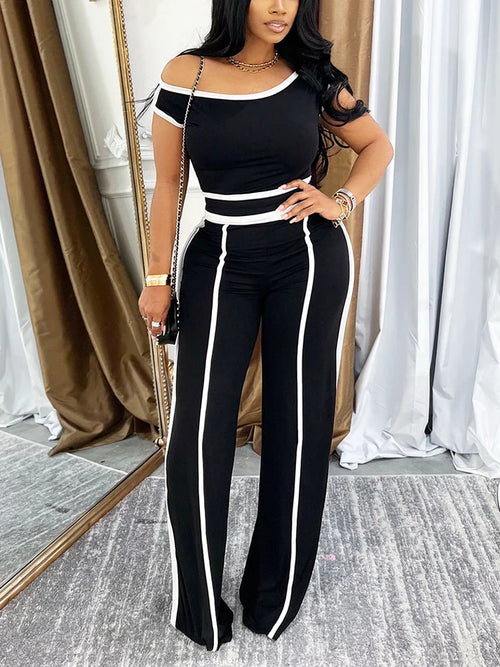Contrast Off Shoulder Top Pants Set