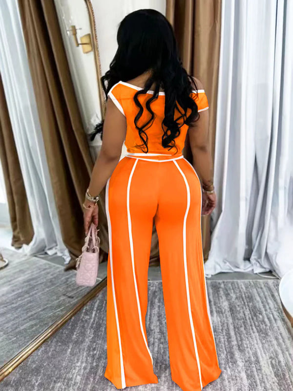 Contrast Off Shoulder Top Pants Set