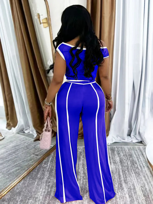 Contrast Off Shoulder Top Pants Set