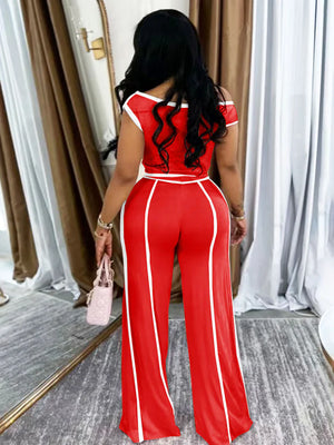 Contrast Off Shoulder Top Pants Set