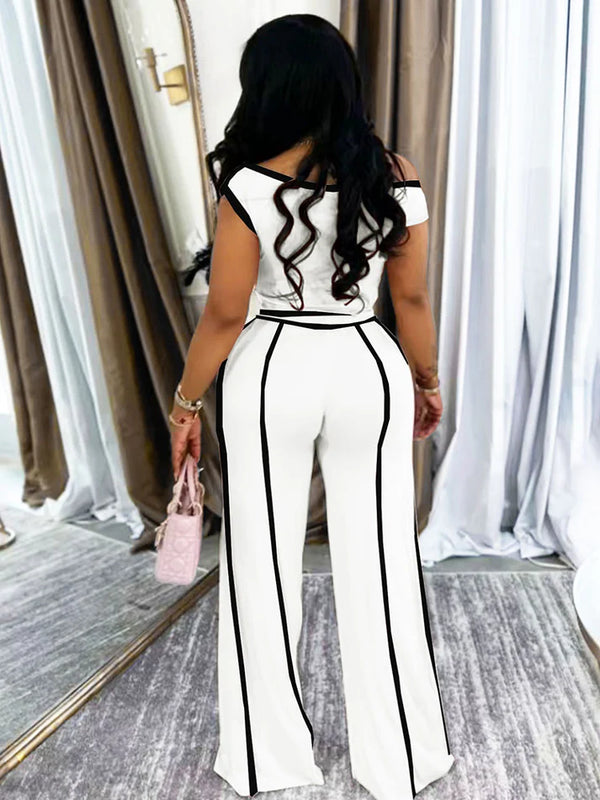 Contrast Off Shoulder Top Pants Set