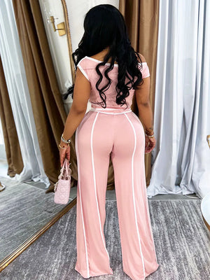 Contrast Off Shoulder Top Pants Set