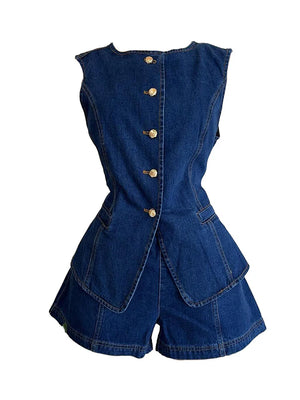 Classic Denim Vest and Shorts Set