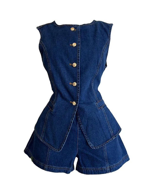 Classic Denim Vest and Shorts Set
