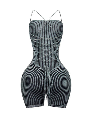 Strap Backless Ribbed Knit Romper