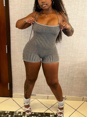 Strap Backless Ribbed Knit Romper