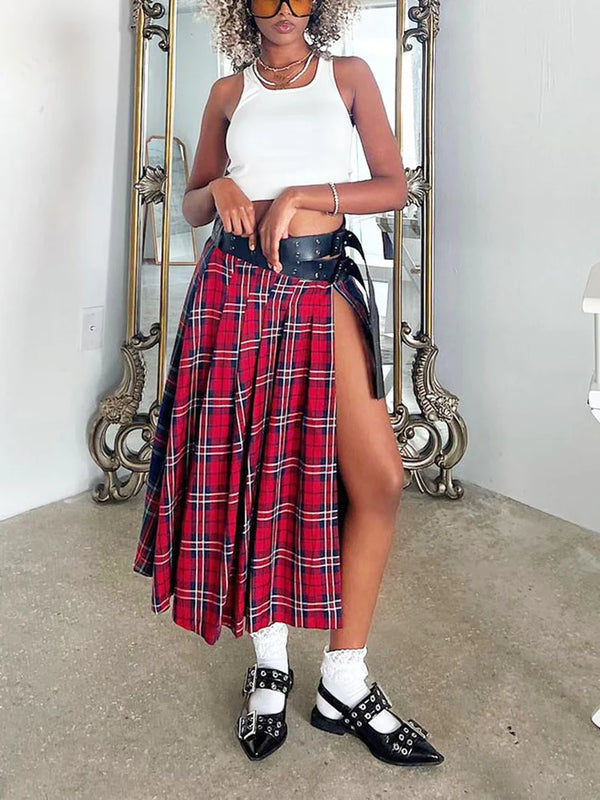 Slip Patchwork Plaid Skirt