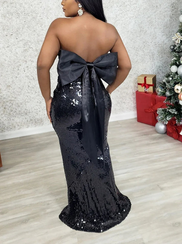 Bow Back Sequin Strapless Dresses