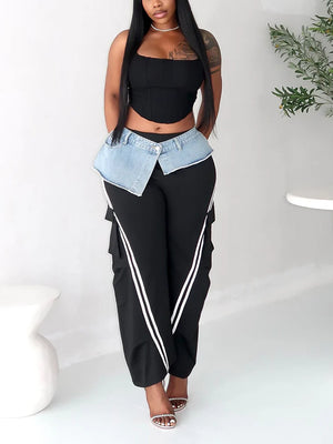 Denim Contrast Cargo Pants