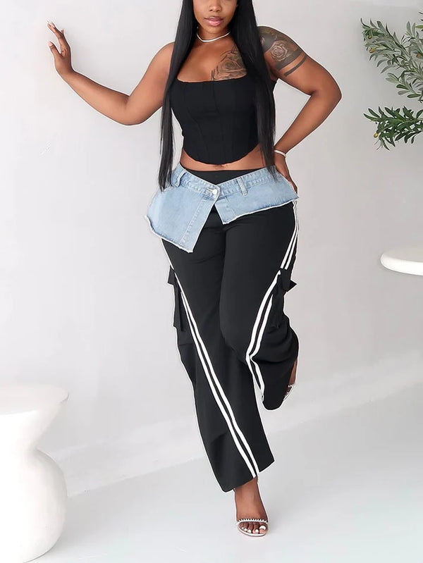 Denim Contrast Cargo Pants