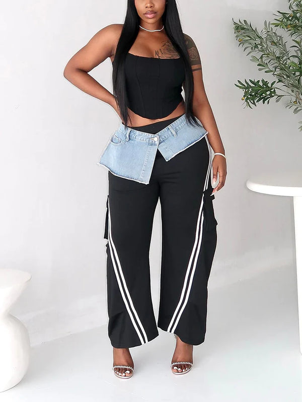 Denim Contrast Cargo Pants