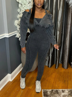 Washed Cold Shoulder Jumpsuit