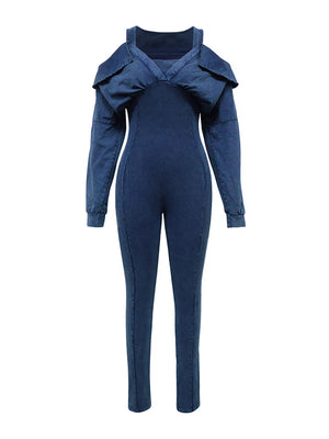 Washed Cold Shoulder Jumpsuit