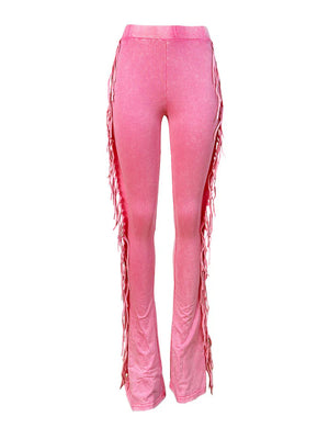 Washed Fringe Flare Pants