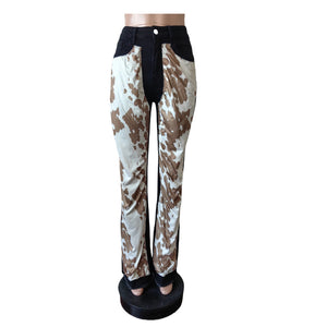 Cow Print Flared Jeans