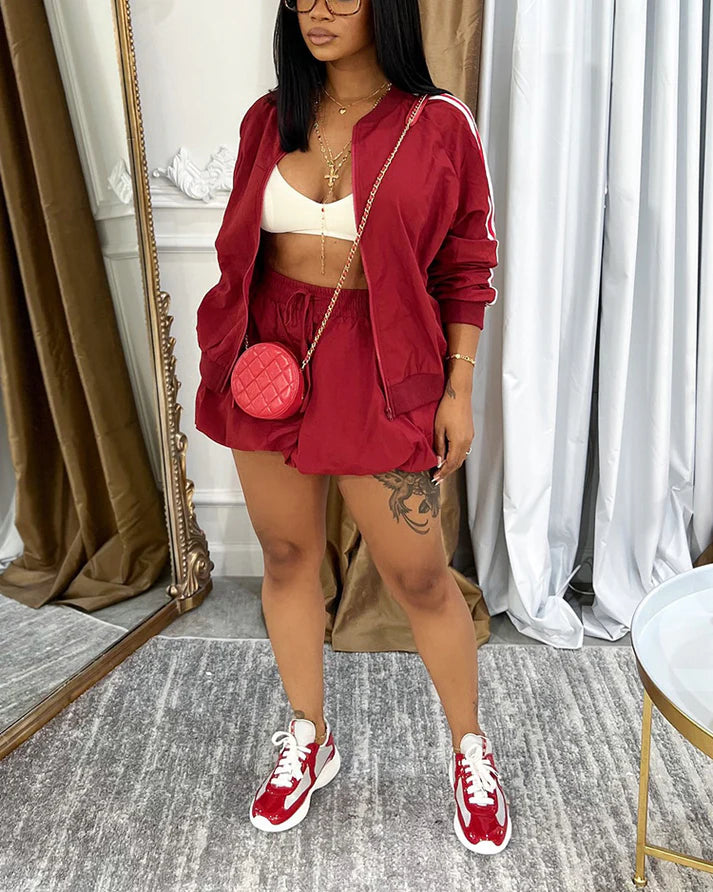 Sporty Jacket Bubble Skirt Set