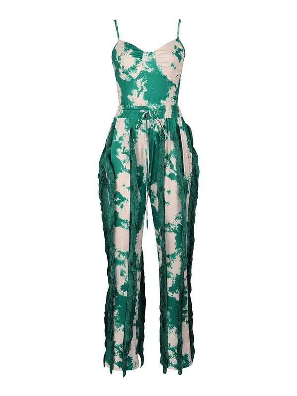 Tie Dye Bodysuit Fringe Pants Set