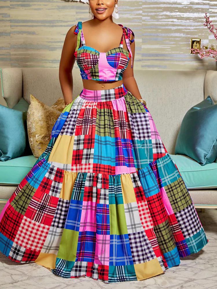 Plaid Color Block Dresses