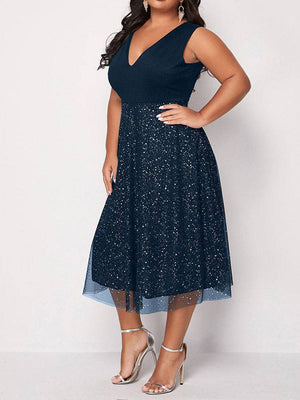 Contrast Mesh Midi Dresses