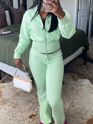 Waffle Jacket  Flare Pants Set