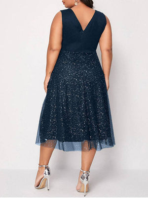 Contrast Mesh Midi Dresses
