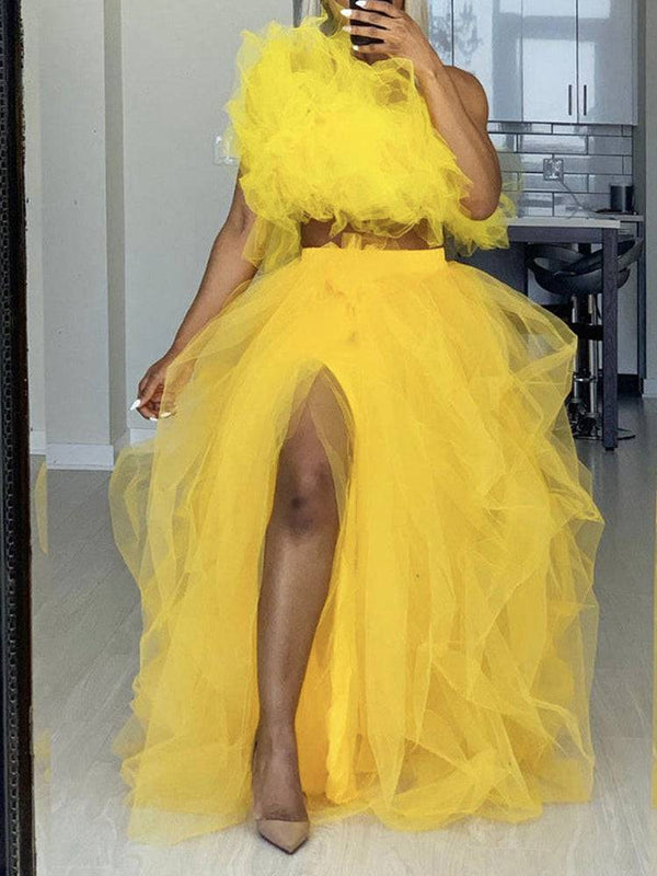 High Waisted Slit Tulle Skirts
