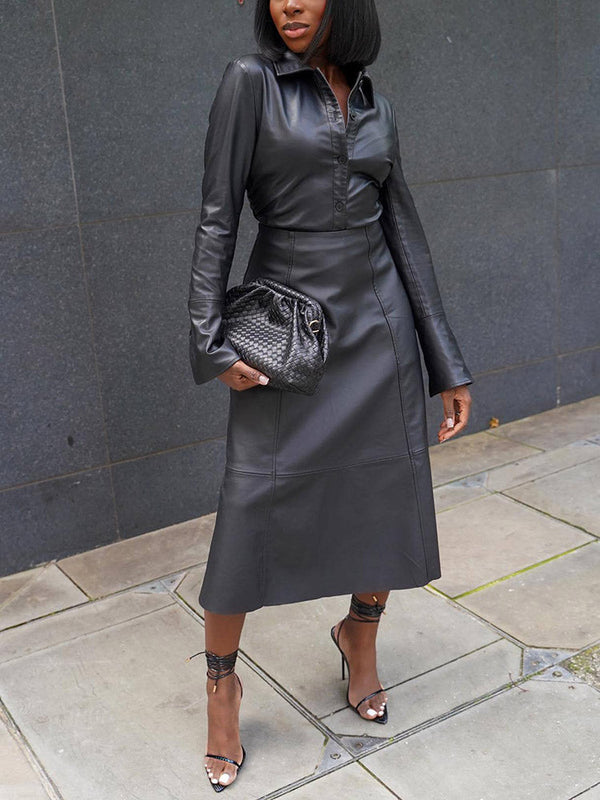 Leather Shirt Skirt Set