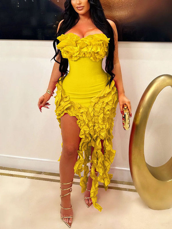 Strapless Irregular Ruffle Dresses