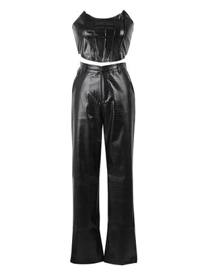 Leather Tube Top Pants Set