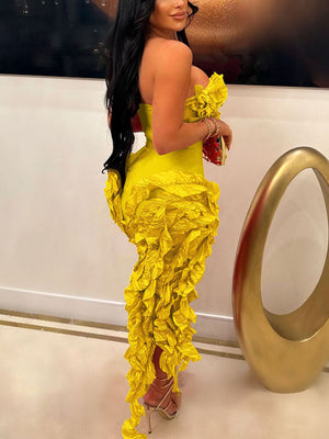 Strapless Irregular Ruffle Dresses