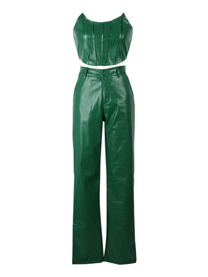 Leather Tube Top Pants Set