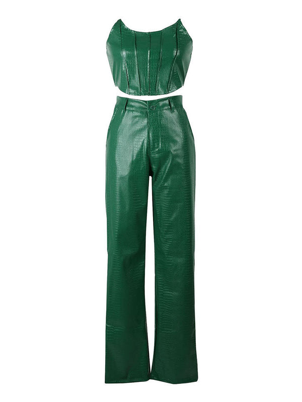 Leather Tube Top Pants Set