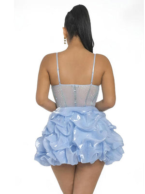 Rhinestone Mesh Ruffle Dresses