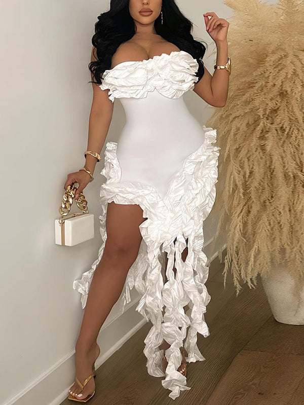 Strapless Irregular Ruffle Dresses