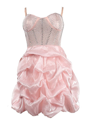 Rhinestone Mesh Ruffle Dresses